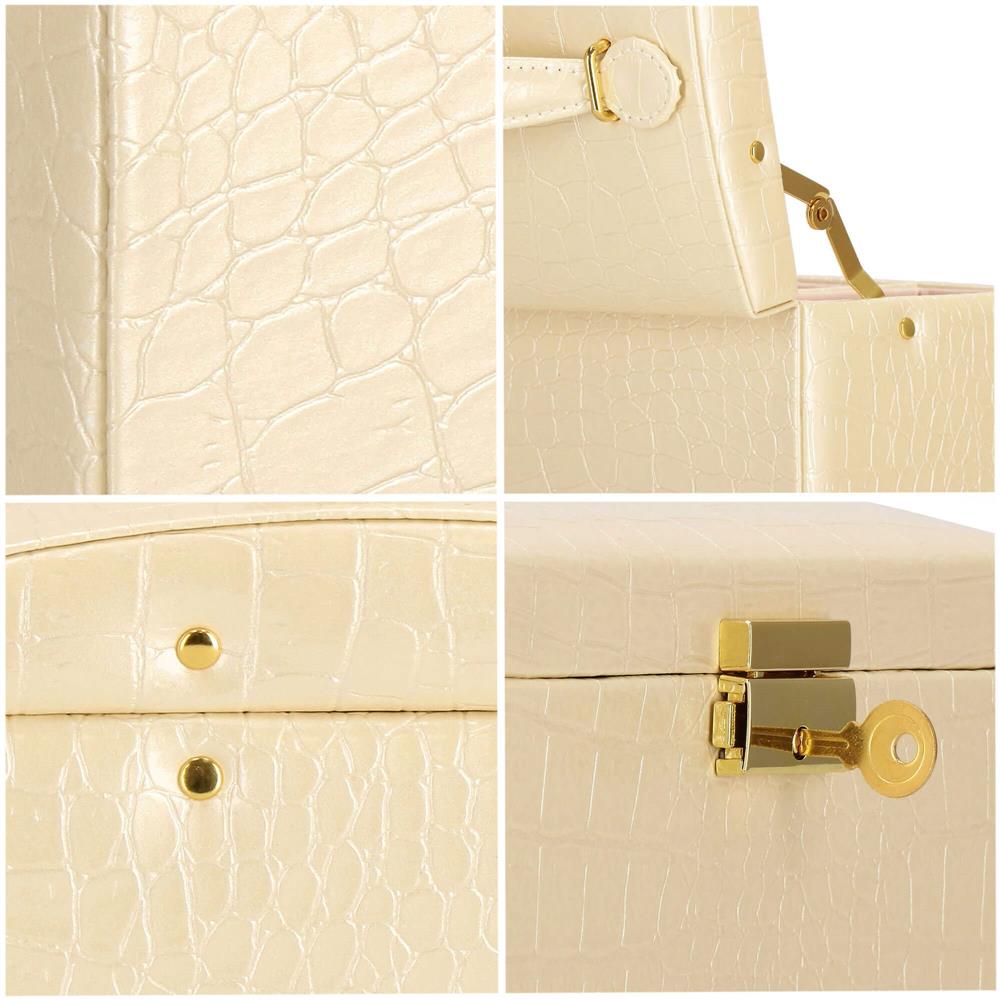 (DL) Cutie depozitare si organizare bijuterii, MDF, piele ecologica si velur, 17,5 x 14 x 12,5cm, crem Household NewTrend