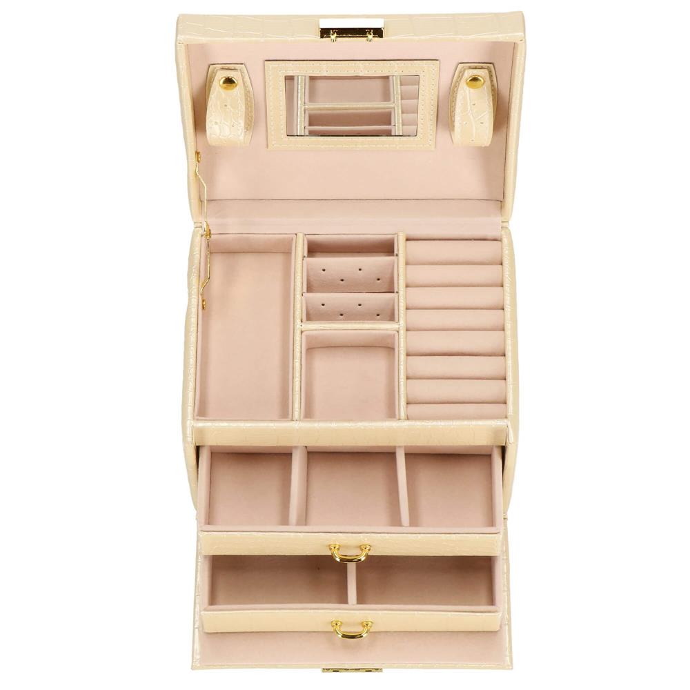 (DL) Cutie depozitare si organizare bijuterii, MDF, piele ecologica si velur, 17,5 x 14 x 12,5cm, crem Household NewTrend