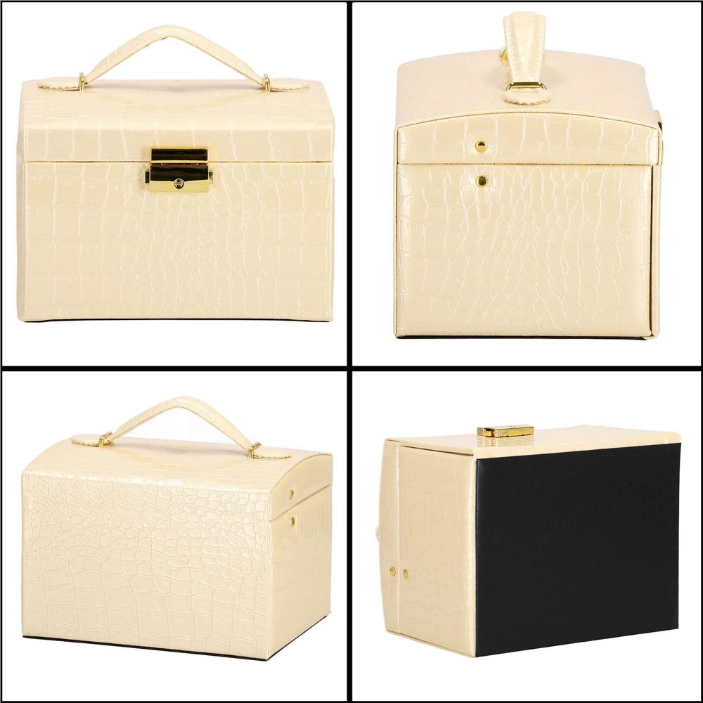 (DL) Cutie depozitare si organizare bijuterii, MDF, piele ecologica si velur, 17,5 x 14 x 12,5cm, crem Household NewTrend