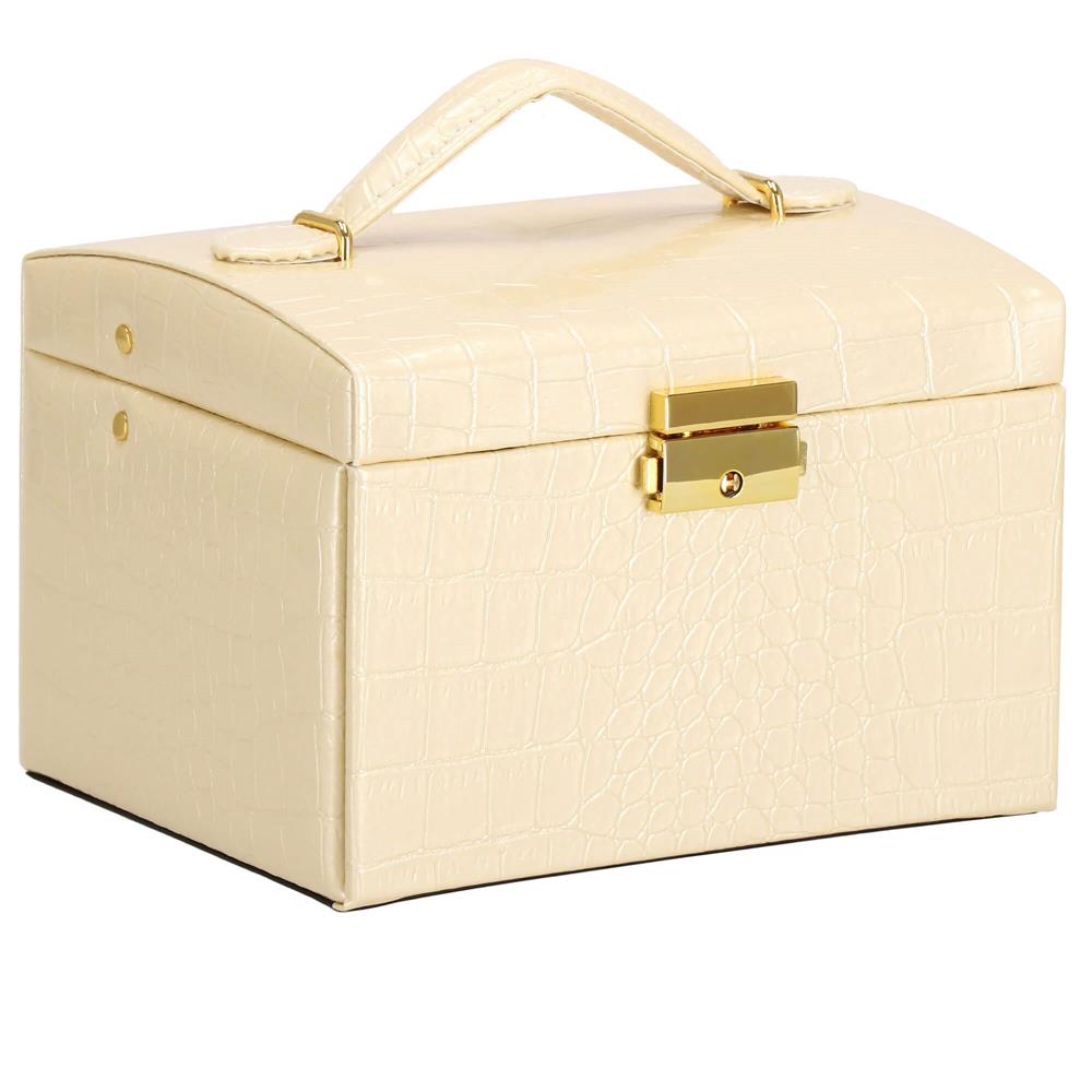 (DL) Cutie depozitare si organizare bijuterii, MDF, piele ecologica si velur, 17,5 x 14 x 12,5cm, crem Household NewTrend