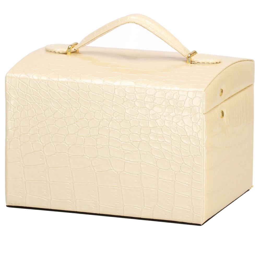 (DL) Cutie depozitare si organizare bijuterii, MDF, piele ecologica si velur, 17,5 x 14 x 12,5cm, crem Household NewTrend