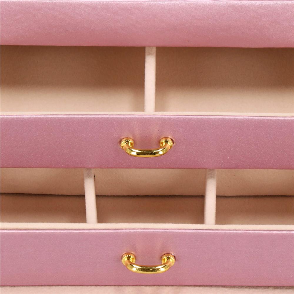 (DL) Cutie depozitare si organizare bijuterii, MDF, piele ecologica si velur, 17,5 x 14 x 12,5cm, roz Household NewTrend