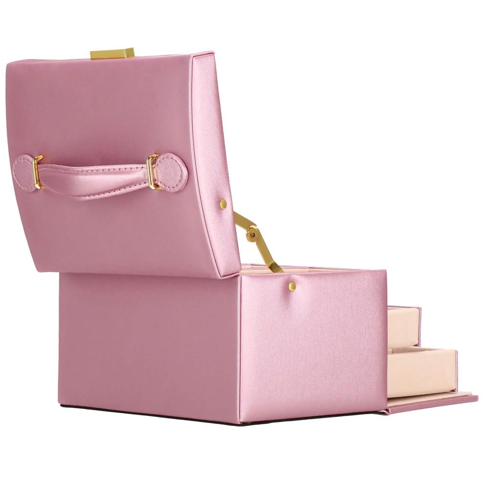 (DL) Cutie depozitare si organizare bijuterii, MDF, piele ecologica si velur, 17,5 x 14 x 12,5cm, roz Household NewTrend