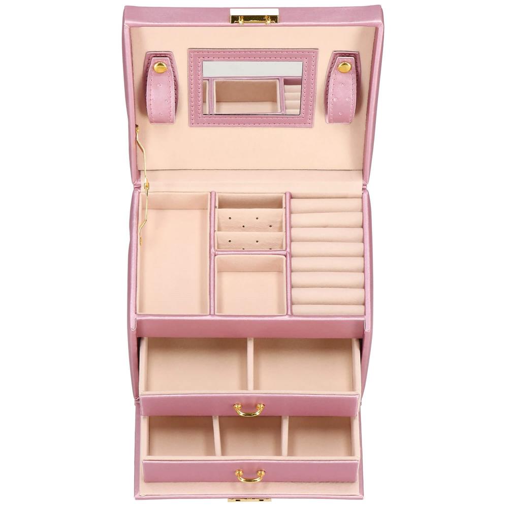 (DL) Cutie depozitare si organizare bijuterii, MDF, piele ecologica si velur, 17,5 x 14 x 12,5cm, roz Household NewTrend