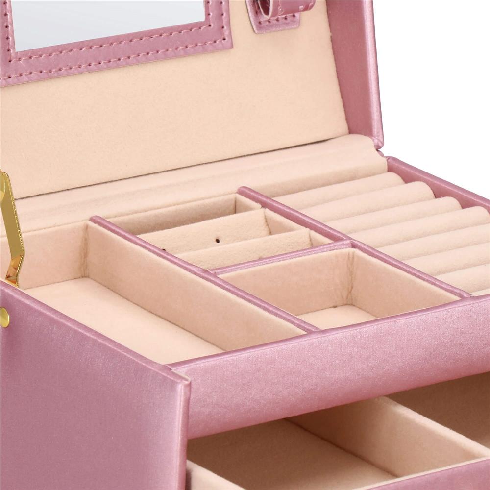(DL) Cutie depozitare si organizare bijuterii, MDF, piele ecologica si velur, 17,5 x 14 x 12,5cm, roz Household NewTrend