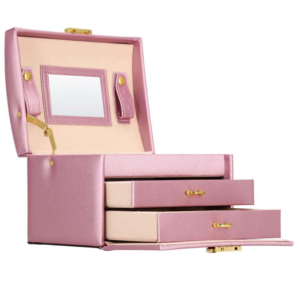 (DL) Cutie depozitare si organizare bijuterii, MDF, piele ecologica si velur, 17,5 x 14 x 12,5cm, roz Household NewTrend