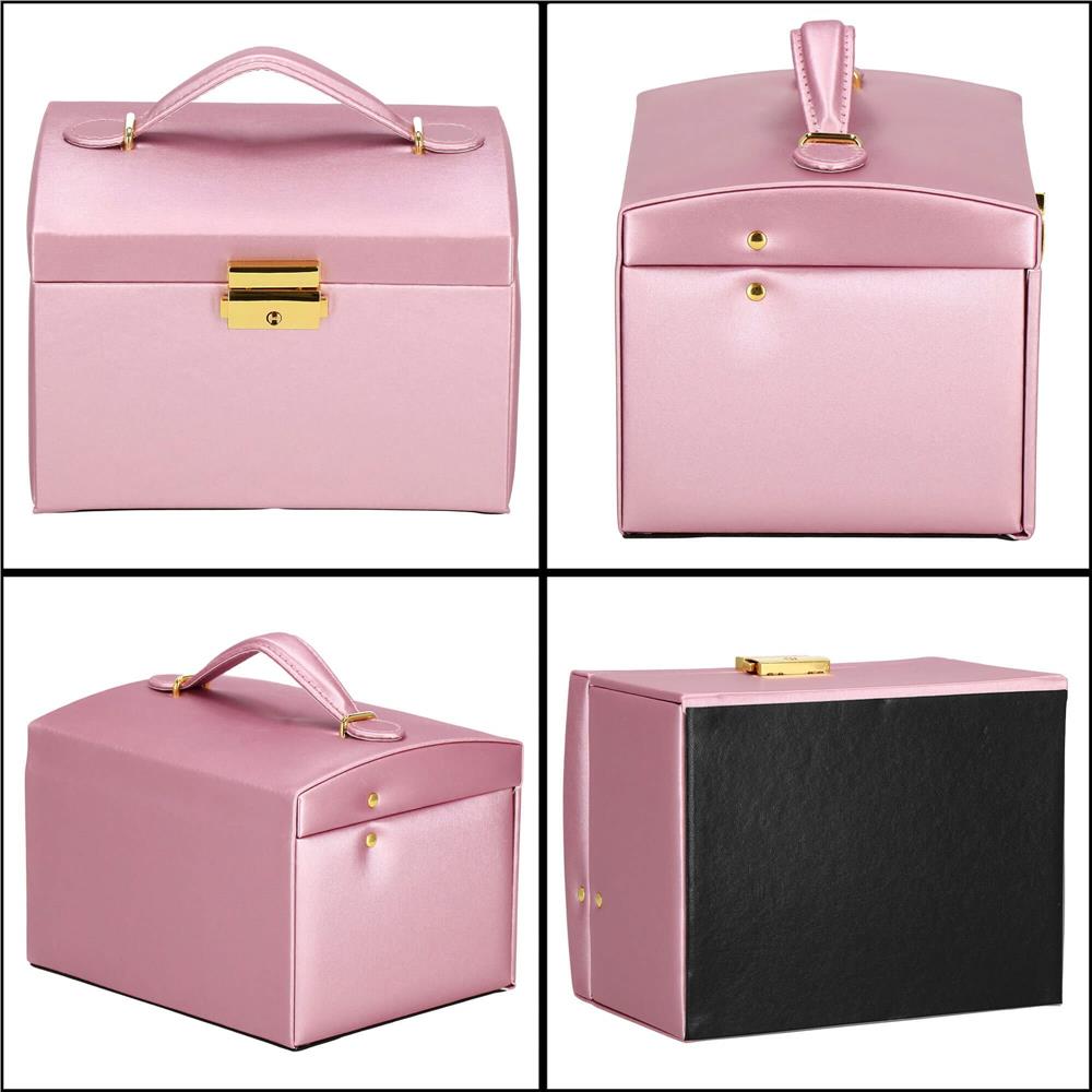 (DL) Cutie depozitare si organizare bijuterii, MDF, piele ecologica si velur, 17,5 x 14 x 12,5cm, roz Household NewTrend