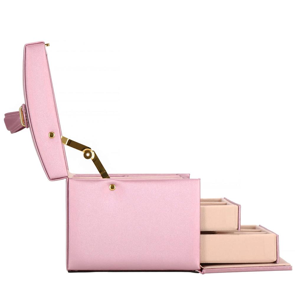 (DL) Cutie depozitare si organizare bijuterii, MDF, piele ecologica si velur, 17,5 x 14 x 12,5cm, roz Household NewTrend