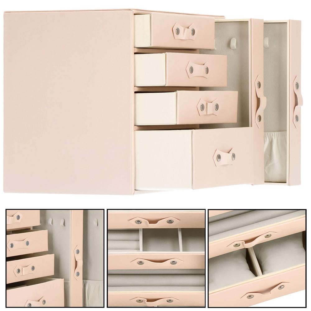 (DL) Cutie depozitare si organizare bijuterii, piele ecologica + velur, 26 x 22 x 18 cm, roz Household NewTrend