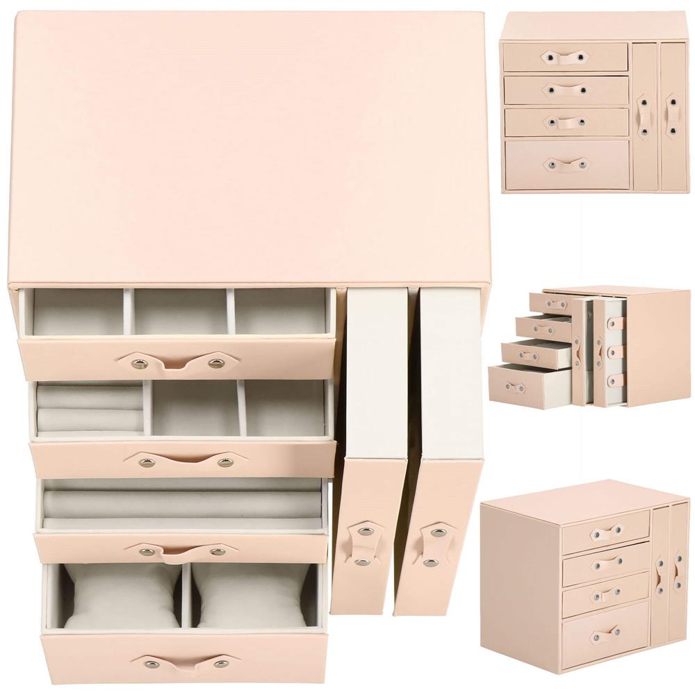 (DL) Cutie depozitare si organizare bijuterii, piele ecologica + velur, 26 x 22 x 18 cm, roz Household NewTrend