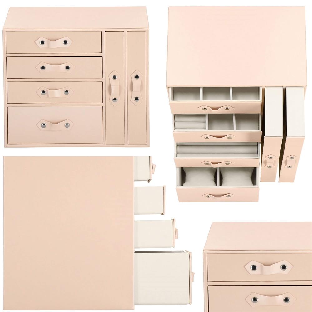 (DL) Cutie depozitare si organizare bijuterii, piele ecologica + velur, 26 x 22 x 18 cm, roz Household NewTrend