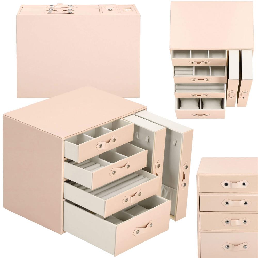 (DL) Cutie depozitare si organizare bijuterii, piele ecologica + velur, 26 x 22 x 18 cm, roz Household NewTrend