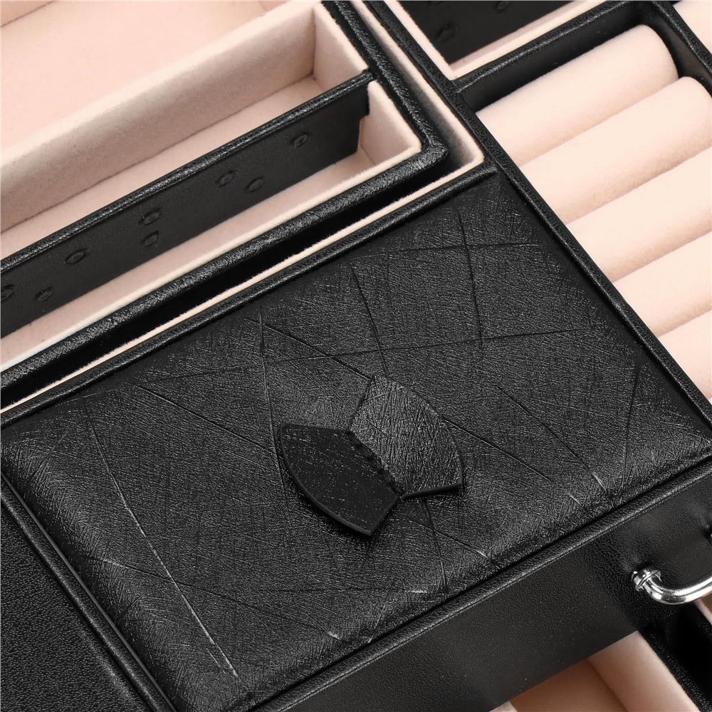 Cutie depozitare si organizare bijuterii, piele ecologica + velur, 26 x 21,5 x 19 cm, negru Household NewTrend