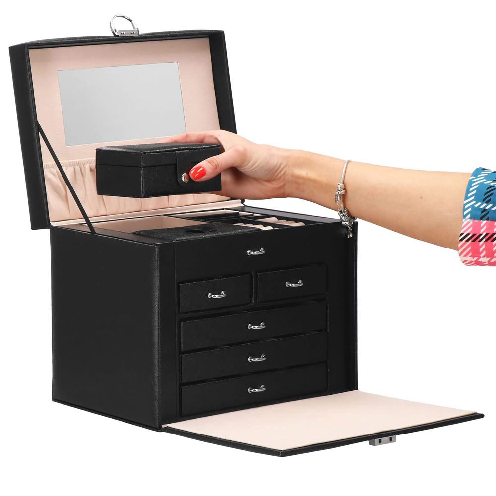 Cutie depozitare si organizare bijuterii, piele ecologica + velur, 26 x 21,5 x 19 cm, negru Household NewTrend