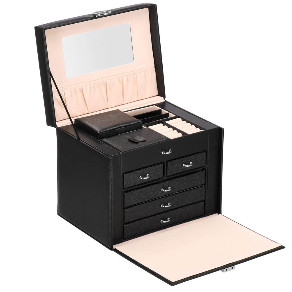Cutie depozitare si organizare bijuterii, piele ecologica + velur, 26 x 21,5 x 19 cm, negru Household NewTrend