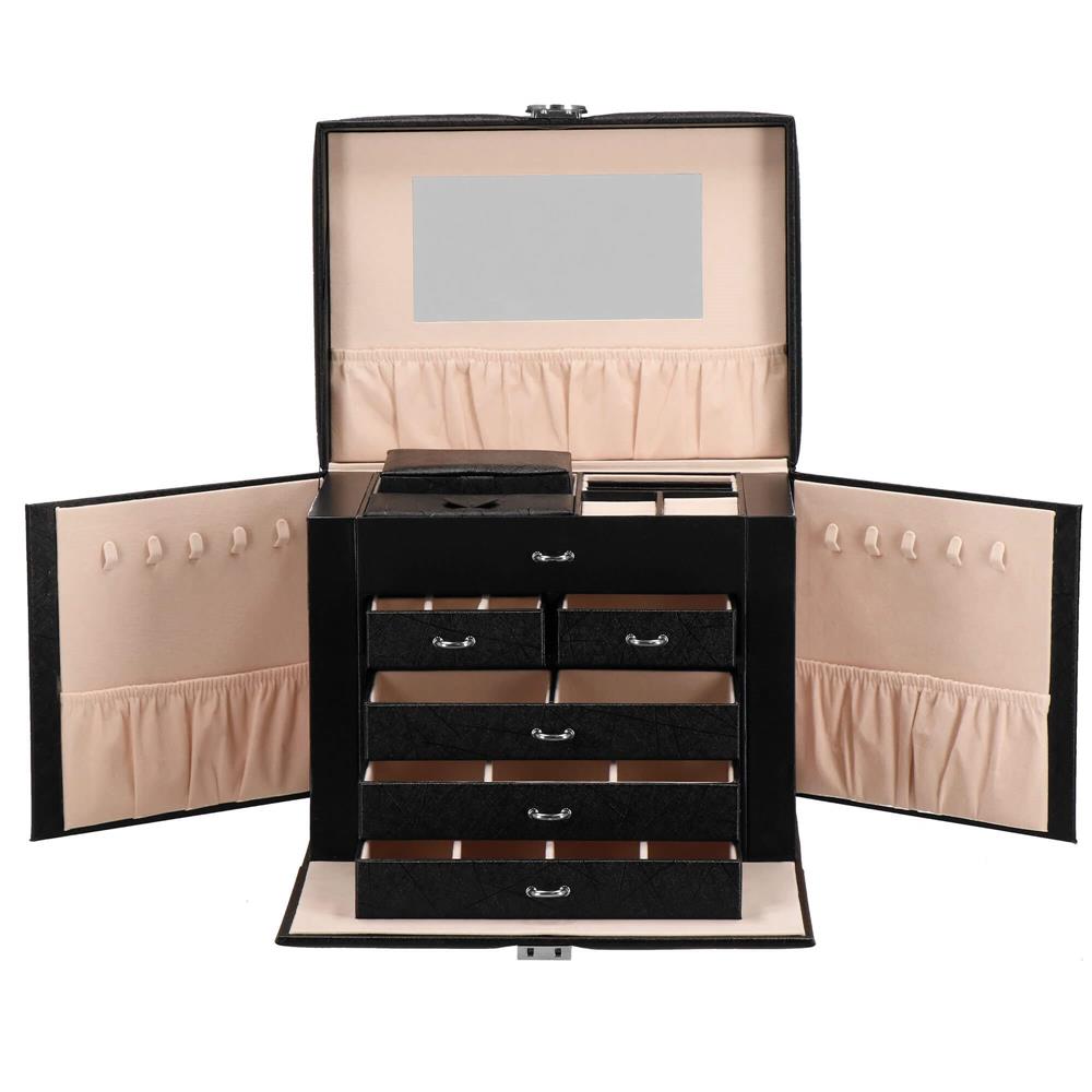 Cutie depozitare si organizare bijuterii, piele ecologica + velur, 26 x 21,5 x 19 cm, negru Household NewTrend