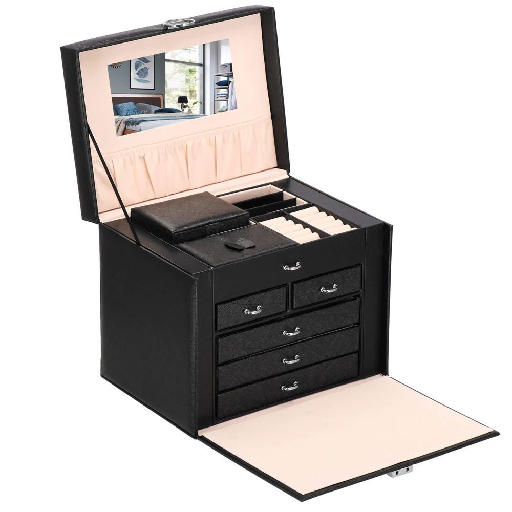 Cutie depozitare si organizare bijuterii, piele ecologica + velur, 26 x 21,5 x 19 cm, negru Household NewTrend