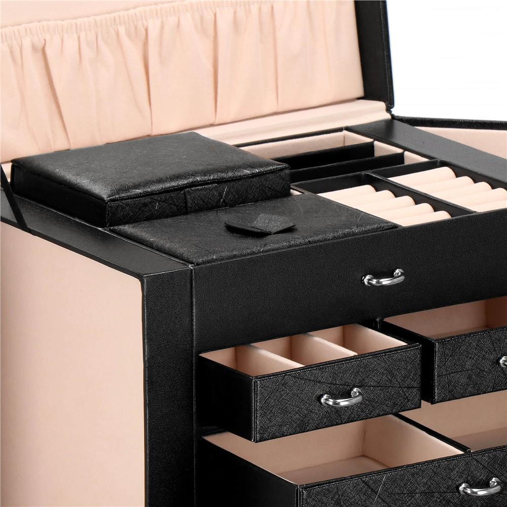 Cutie depozitare si organizare bijuterii, piele ecologica + velur, 26 x 21,5 x 19 cm, negru Household NewTrend
