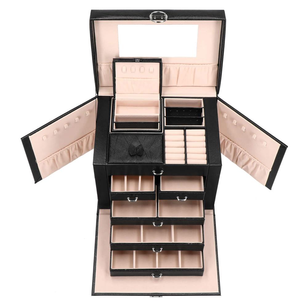Cutie depozitare si organizare bijuterii, piele ecologica + velur, 26 x 21,5 x 19 cm, negru Household NewTrend