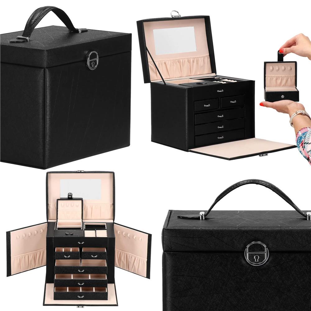 Cutie depozitare si organizare bijuterii, piele ecologica + velur, 26 x 21,5 x 19 cm, negru Household NewTrend