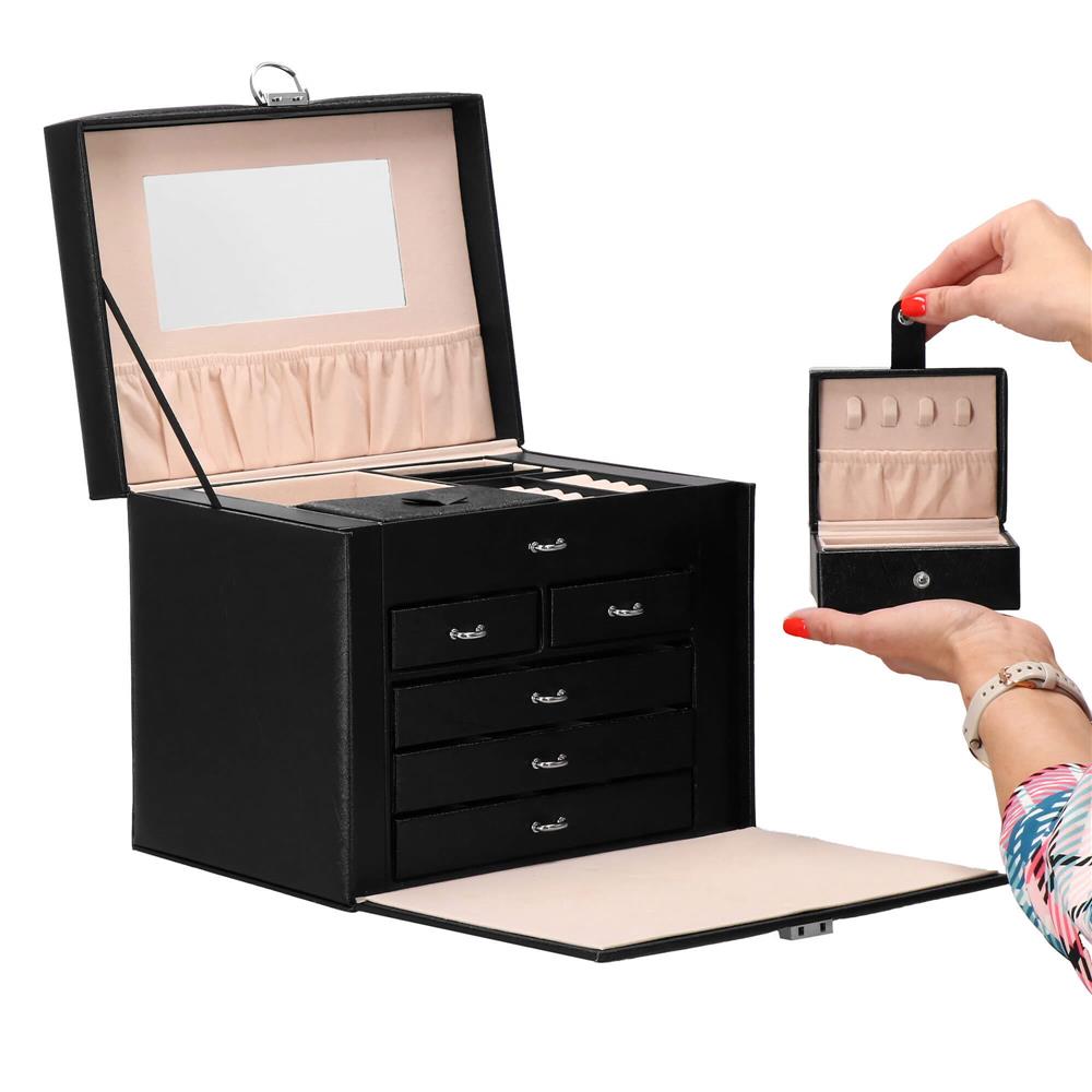 Cutie depozitare si organizare bijuterii, piele ecologica + velur, 26 x 21,5 x 19 cm, negru Household NewTrend