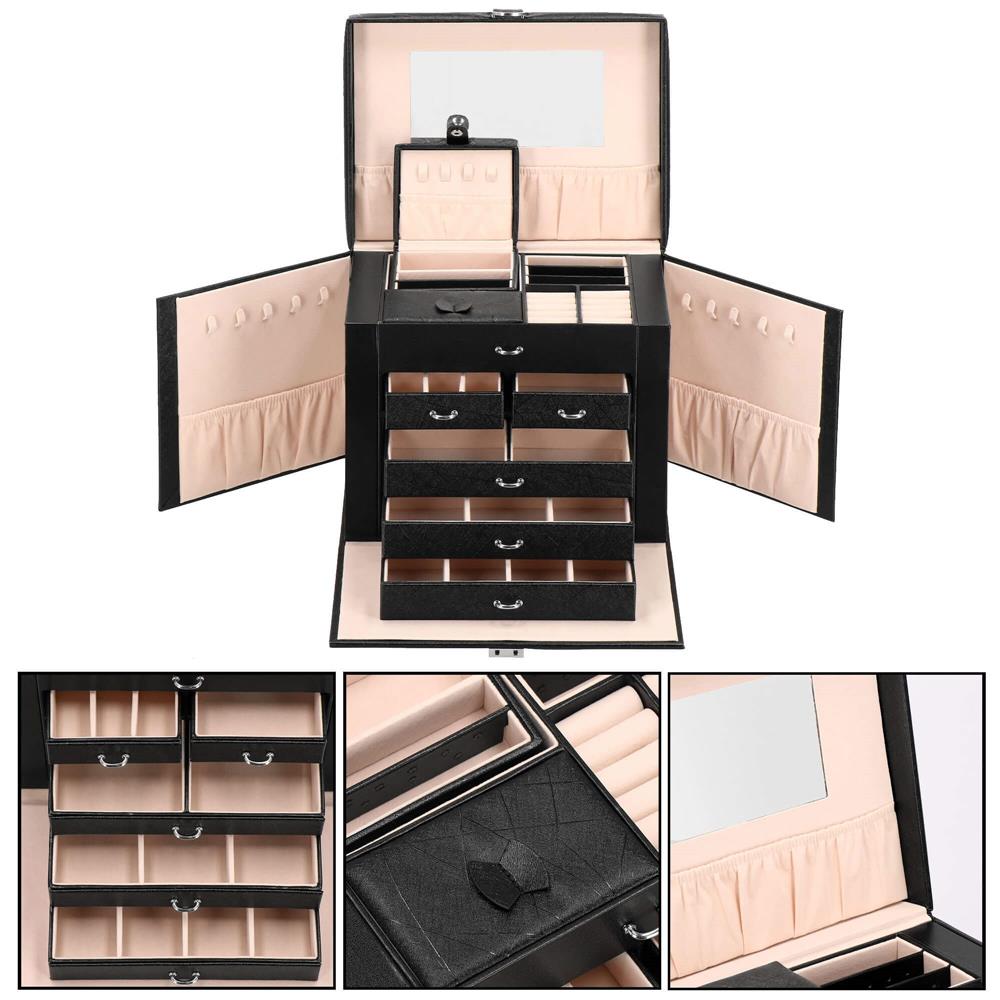 Cutie depozitare si organizare bijuterii, piele ecologica + velur, 26 x 21,5 x 19 cm, negru Household NewTrend
