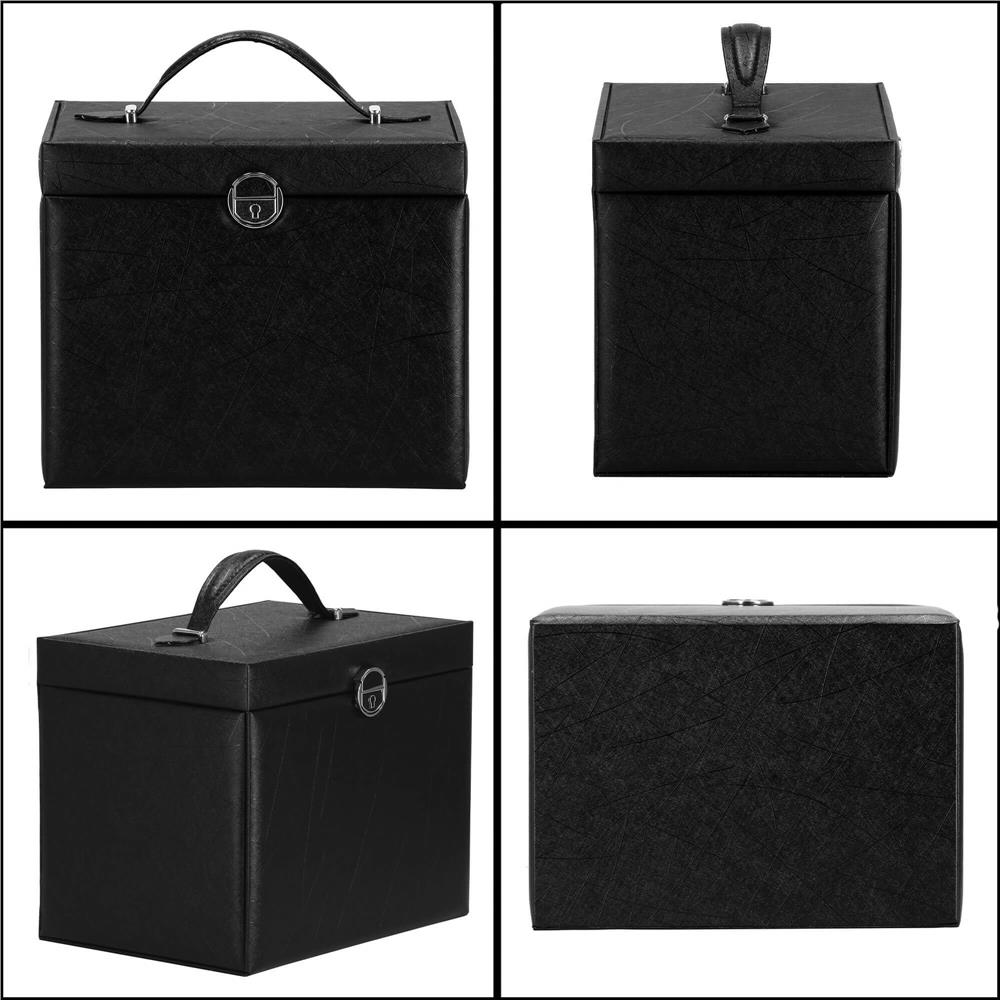 Cutie depozitare si organizare bijuterii, piele ecologica + velur, 26 x 21,5 x 19 cm, negru Household NewTrend