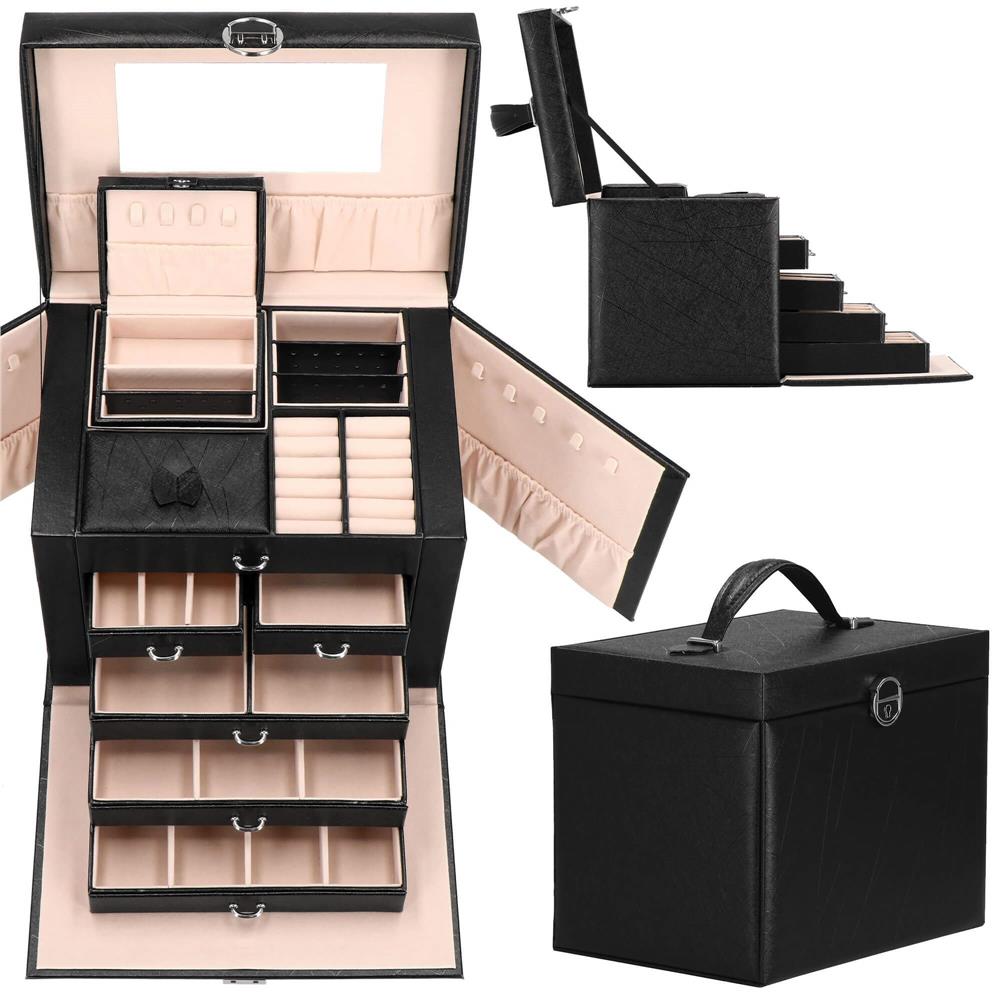 Cutie depozitare si organizare bijuterii, piele ecologica + velur, 26 x 21,5 x 19 cm, negru Household NewTrend