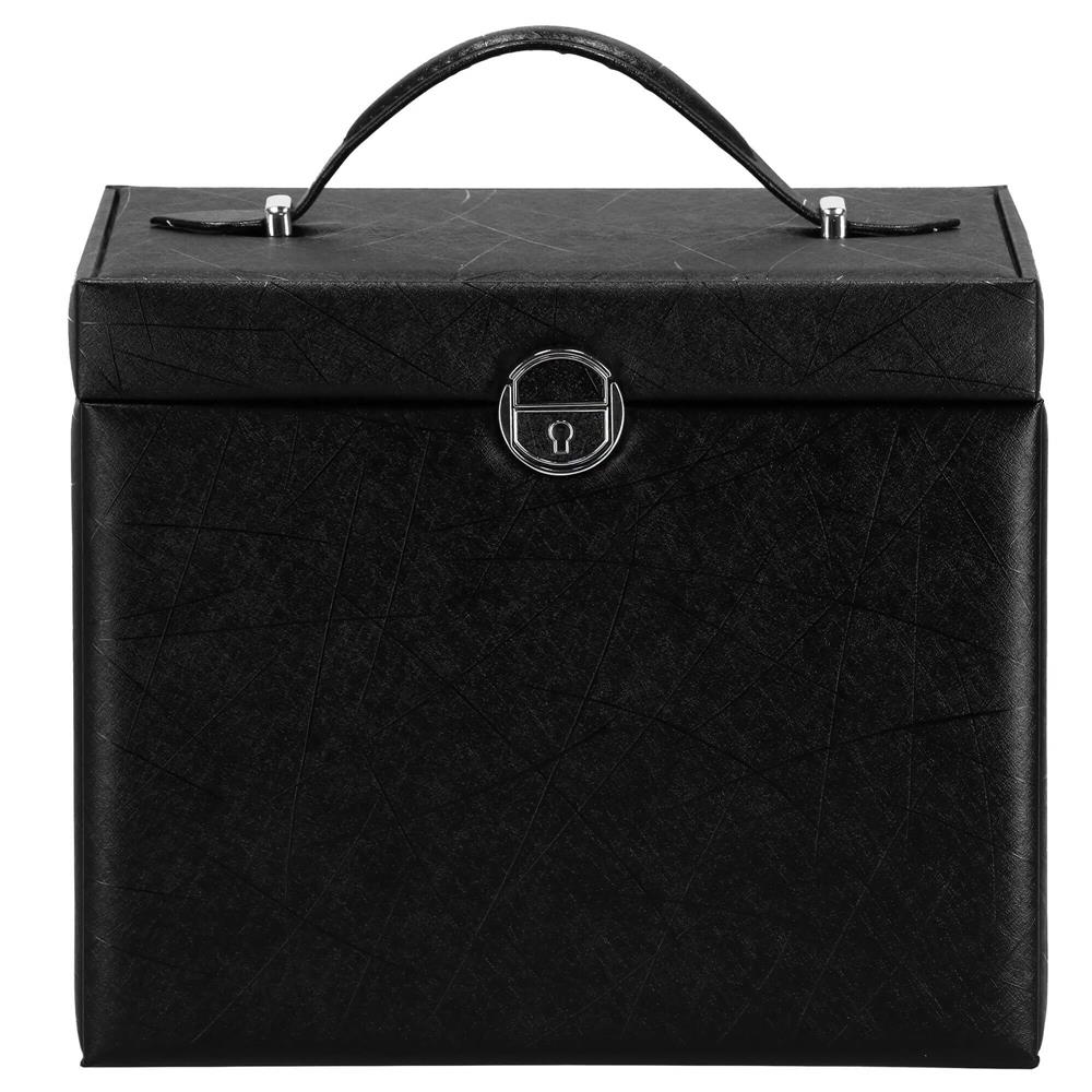 Cutie depozitare si organizare bijuterii, piele ecologica + velur, 26 x 21,5 x 19 cm, negru Household NewTrend