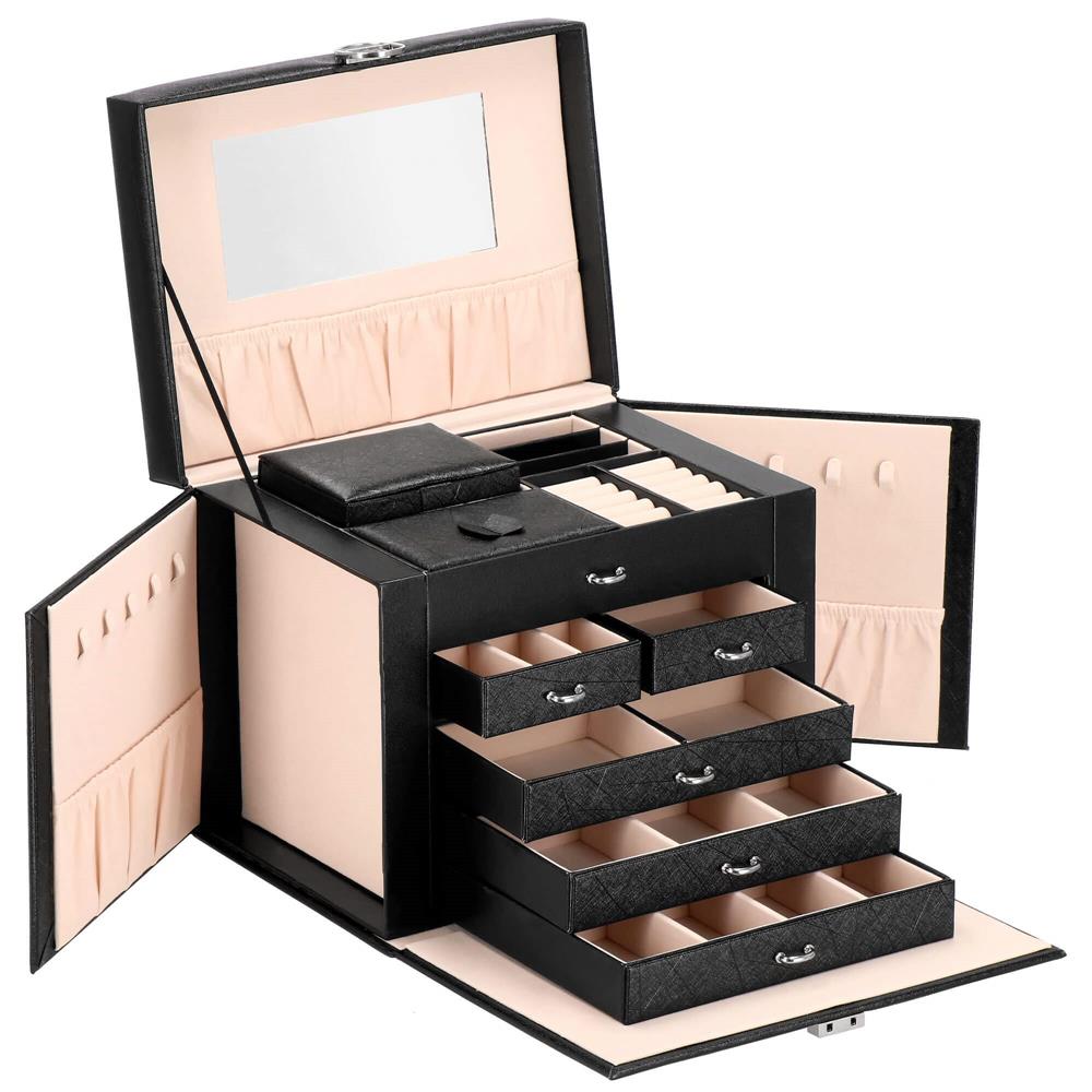 Cutie depozitare si organizare bijuterii, piele ecologica + velur, 26 x 21,5 x 19 cm, negru Household NewTrend