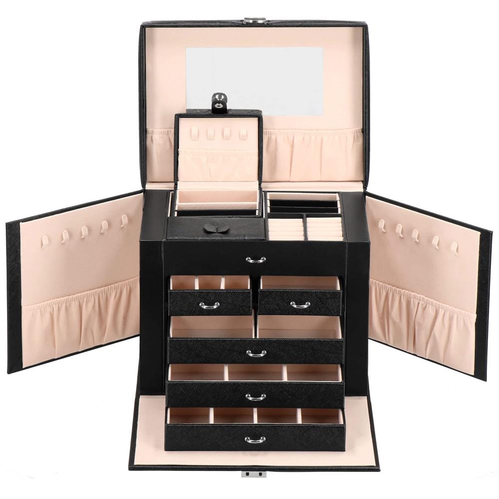 Cutie depozitare si organizare bijuterii, piele ecologica + velur, 26 x 21,5 x 19 cm, negru Household NewTrend