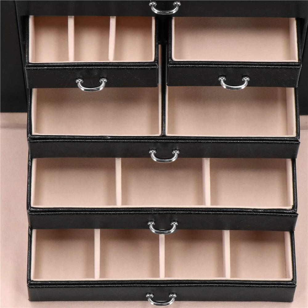 Cutie depozitare si organizare bijuterii, piele ecologica + velur, 26 x 21,5 x 19 cm, negru Household NewTrend