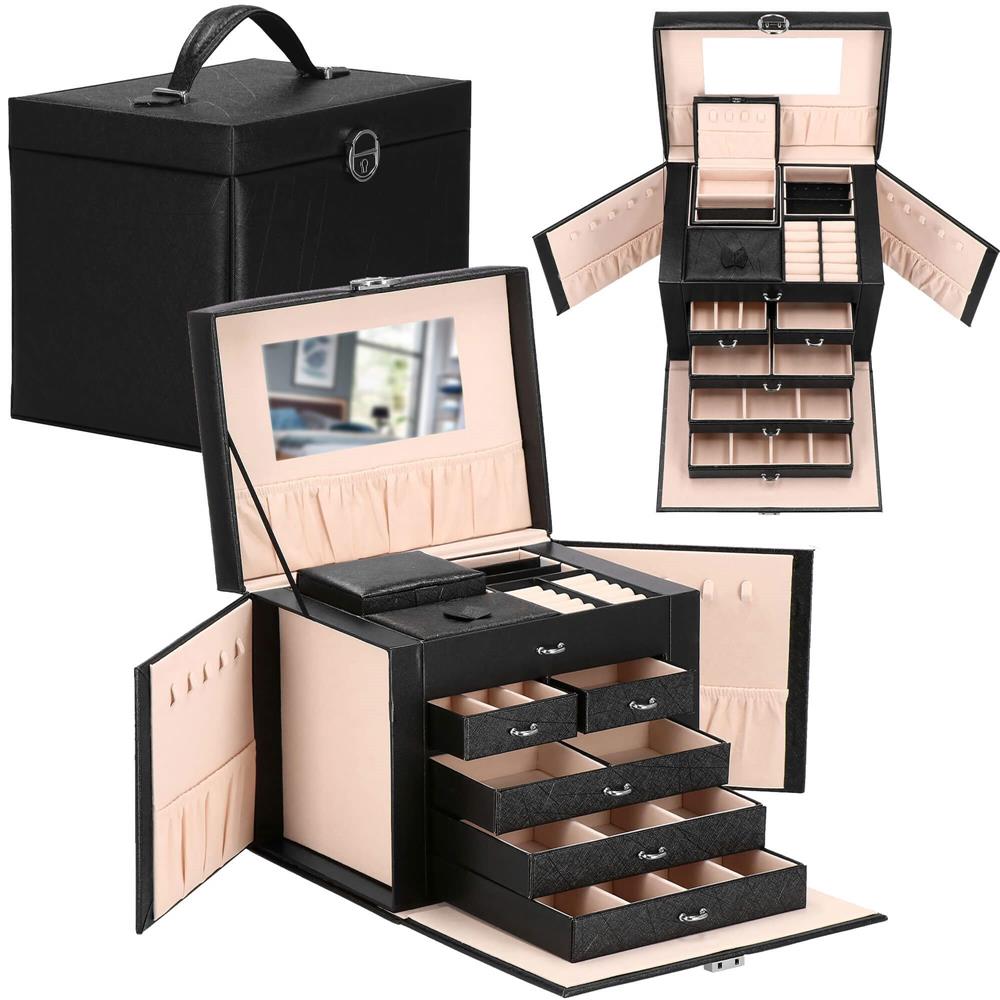 Cutie depozitare si organizare bijuterii, piele ecologica + velur, 26 x 21,5 x 19 cm, negru Household NewTrend