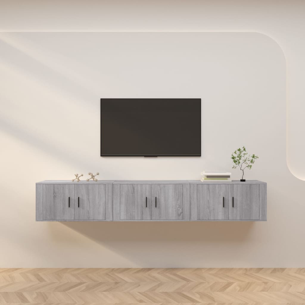 Dulapuri TV montate pe perete, 3 buc., gri sonoma, 80x34,5x40cm GartenMobel Dekor