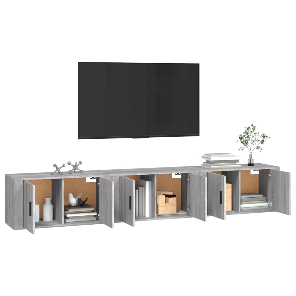 Dulapuri TV montate pe perete, 3 buc., gri sonoma, 80x34,5x40cm GartenMobel Dekor