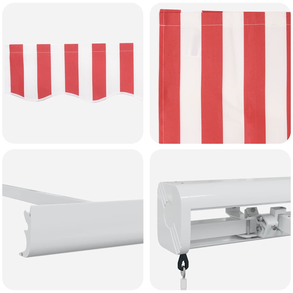 Umbra de soare retractabilă manuală cu dungi roșii și albe 350x250 cm GartenMobel Dekor