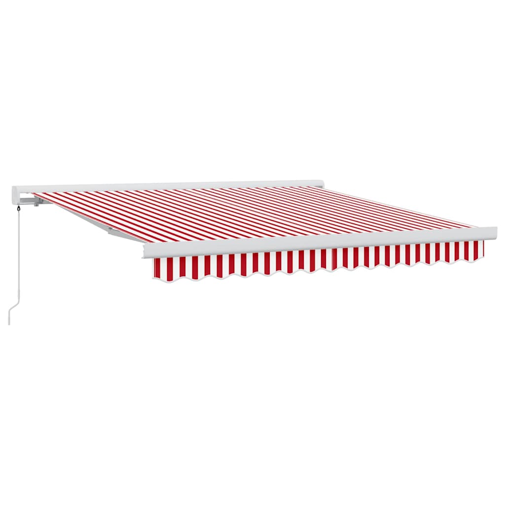 Umbra de soare retractabilă manuală cu dungi roșii și albe 350x250 cm GartenMobel Dekor