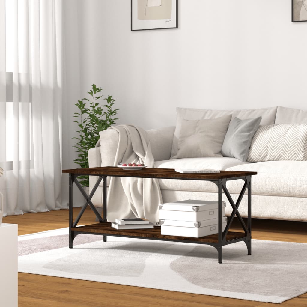 Măsuță cafea stejar fumuriu 100x45x45 cm lemn prelucrat și fier GartenMobel Dekor