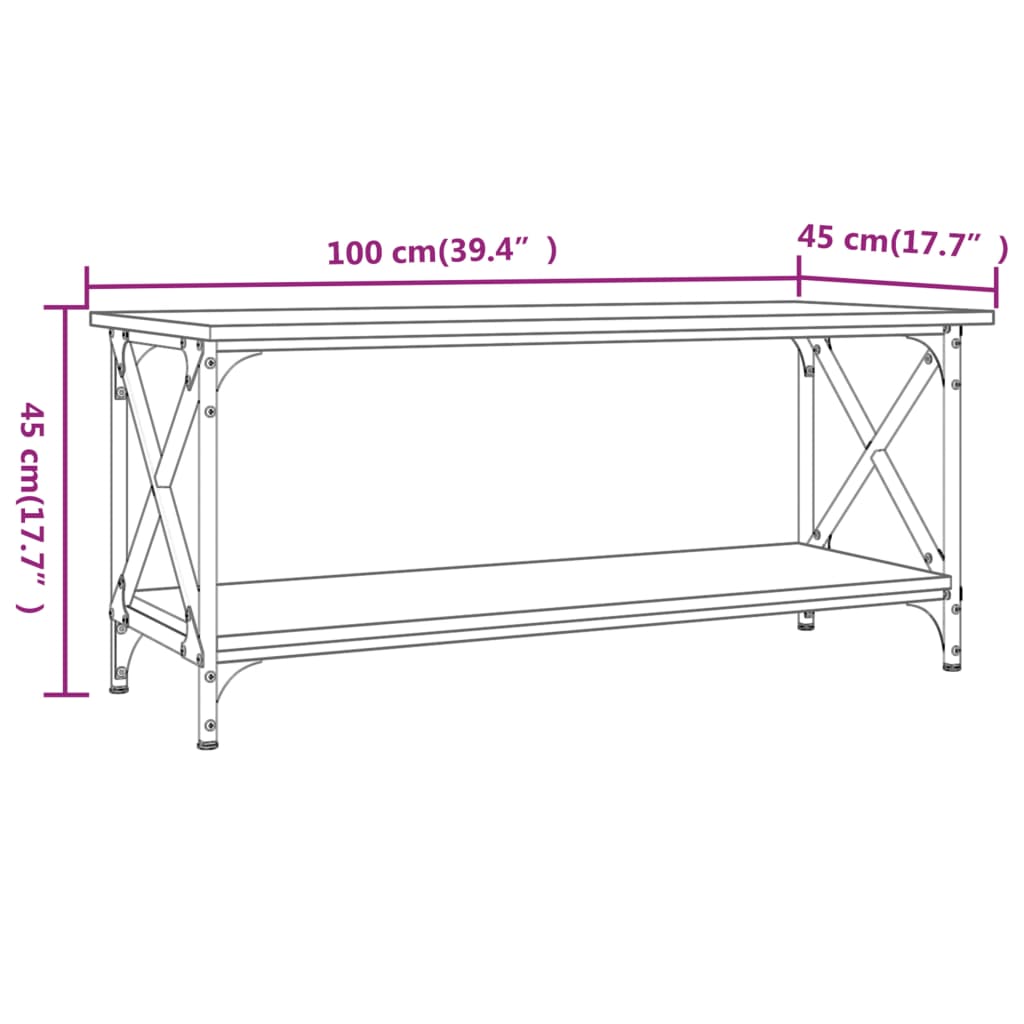 Măsuță cafea stejar fumuriu 100x45x45 cm lemn prelucrat și fier GartenMobel Dekor