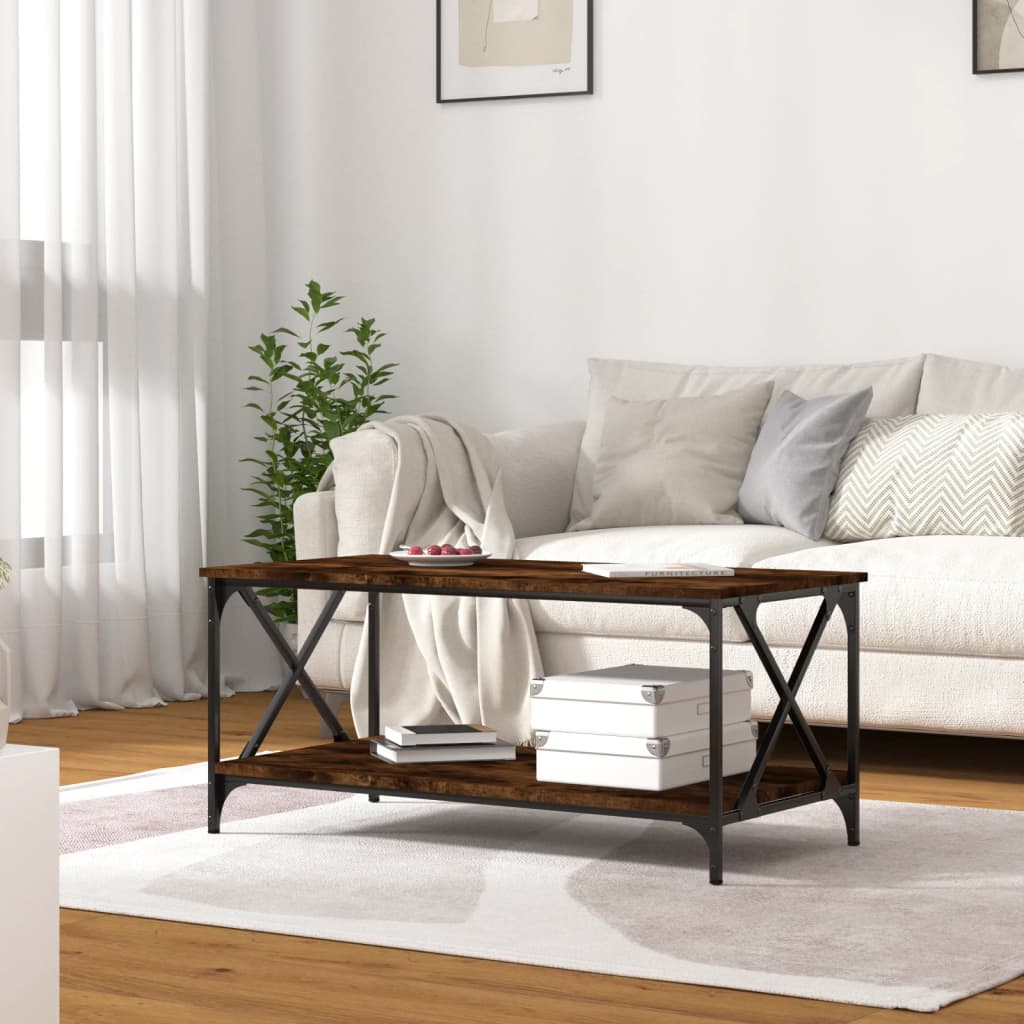 Măsuță cafea stejar fumuriu 100x50x45 cm lemn prelucrat și fier GartenMobel Dekor