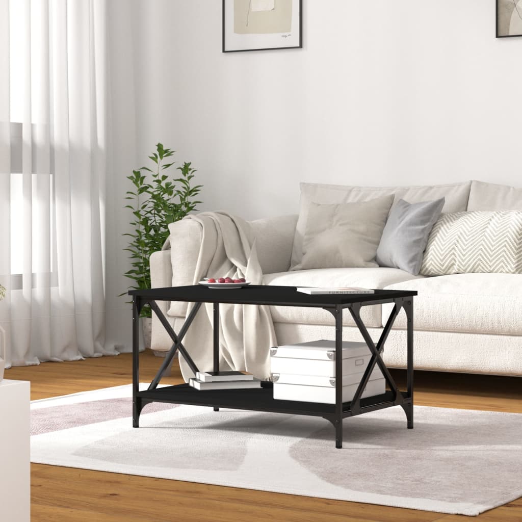 Măsuță de cafea, negru, 80x50x45 cm, lemn prelucrat și fier GartenMobel Dekor