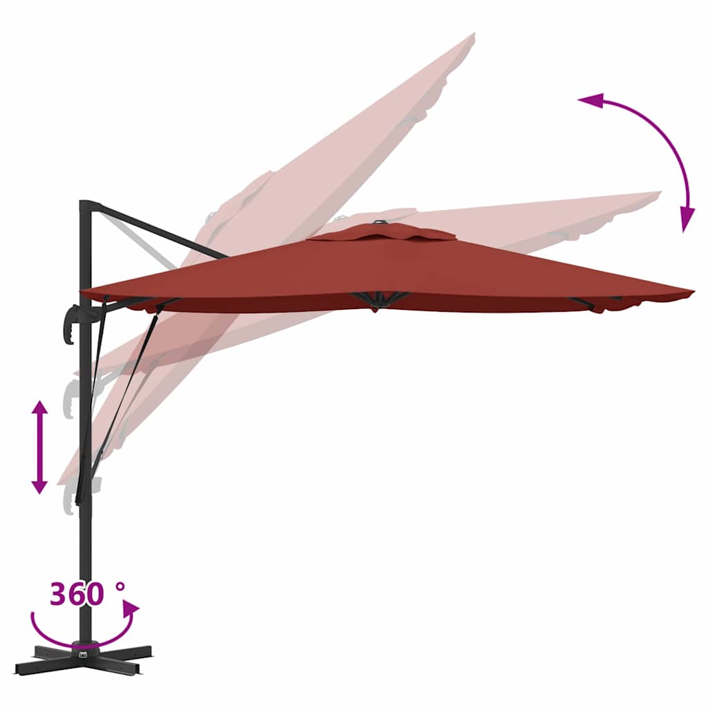 Parasolar Roma cu braț cantilever Terracotta 286x285x265 cm din aluminiu GartenMobel Dekor