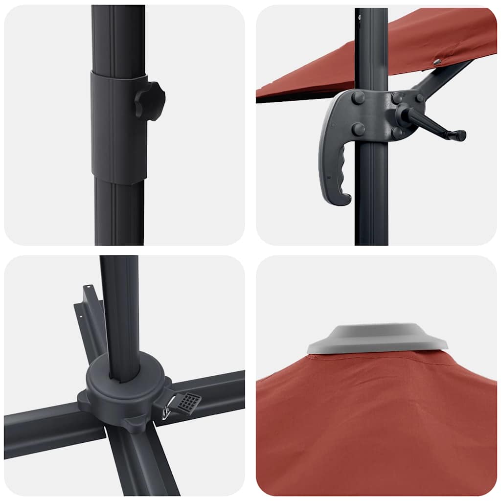 Parasolar Roma cu braț cantilever Terracotta 286x285x265 cm din aluminiu GartenMobel Dekor