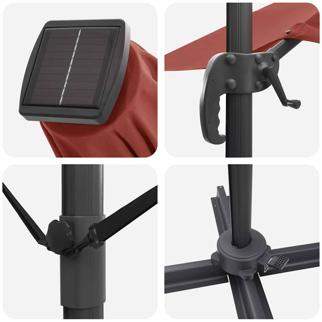 Umbra Parasol Cantilever Roma cu LED-uri - , Terracotta, 286 x 285 x 270 cm, Aluminiu GartenMobel Dekor