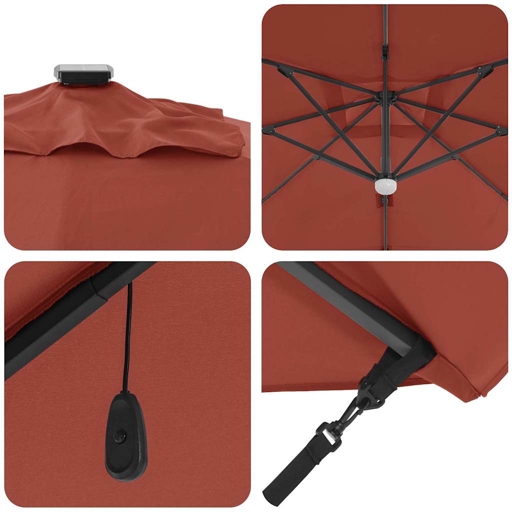 Umbra Parasol Cantilever Roma cu LED-uri - , Terracotta, 286 x 285 x 270 cm, Aluminiu GartenMobel Dekor