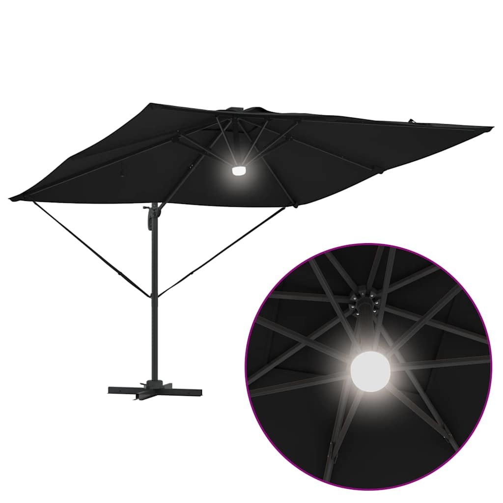 Umbrela Cantilever Roma cu LED-uri negre 286 x 285 x 270 cm din aluminiu GartenMobel Dekor