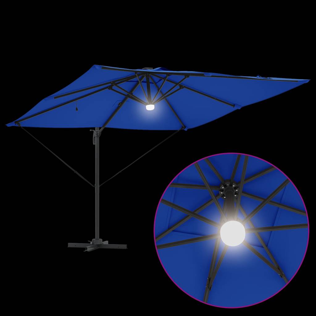 Umbrela cantilever Roma cu LED-uri, Albastru Azur, 286 x 285 x 270 cm, din aluminiu. GartenMobel Dekor