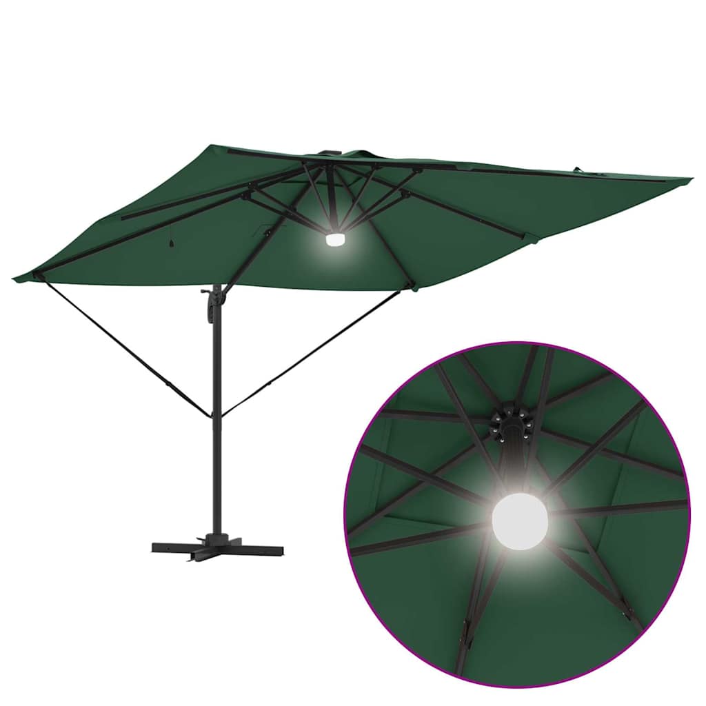 Umbrela cantilever Roma cu LED-uri, verde, 286x285x270 cm, aluminiu GartenMobel Dekor