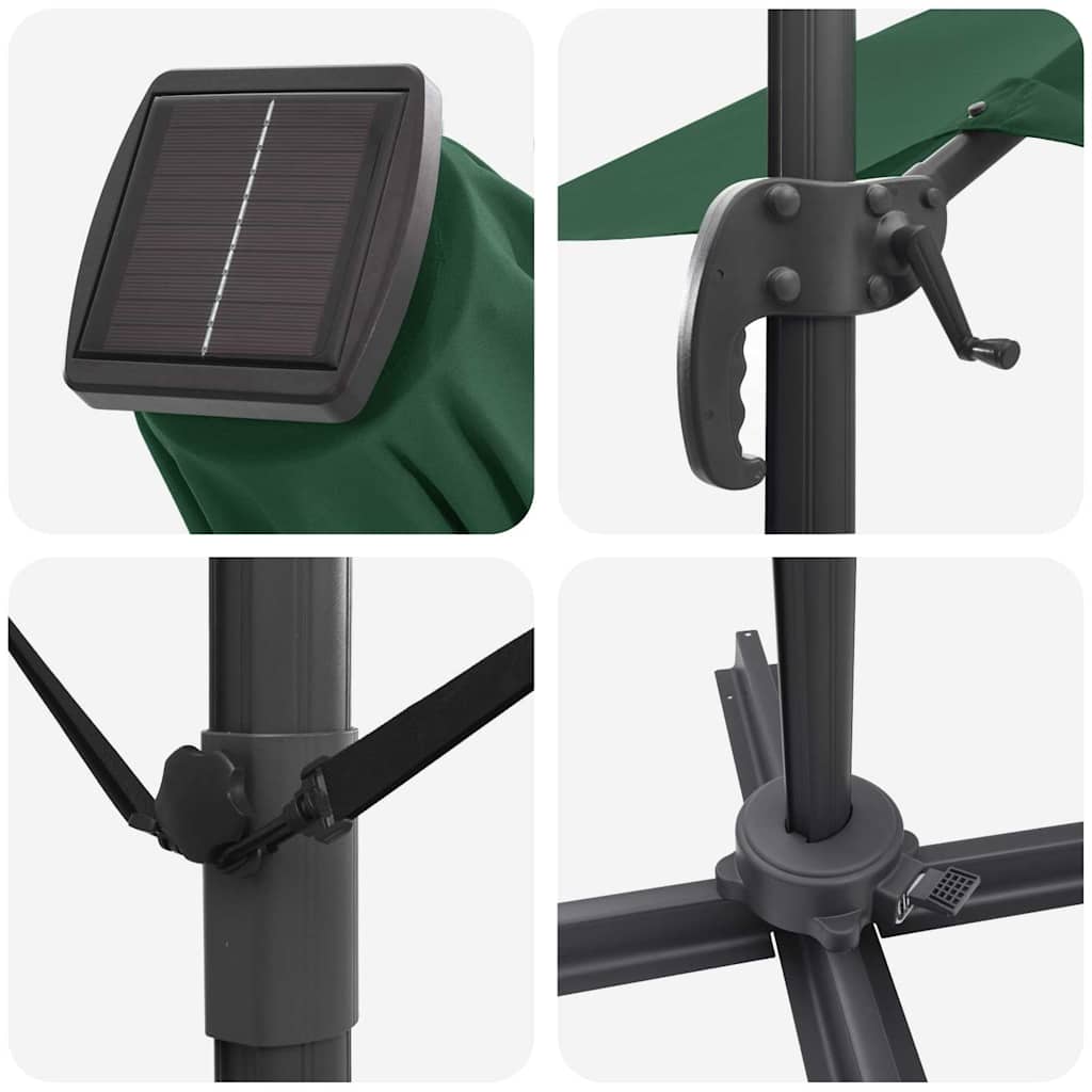 Umbrela cantilever Roma cu LED-uri, verde, 286x285x270 cm, aluminiu GartenMobel Dekor