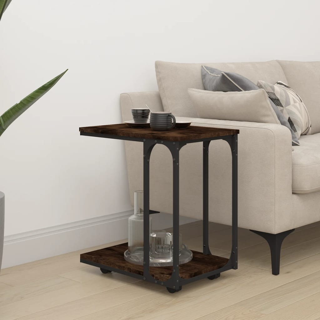 Masă laterală cu roți stejar fumuriu 50x35x55,5cm lemn compozit GartenMobel Dekor
